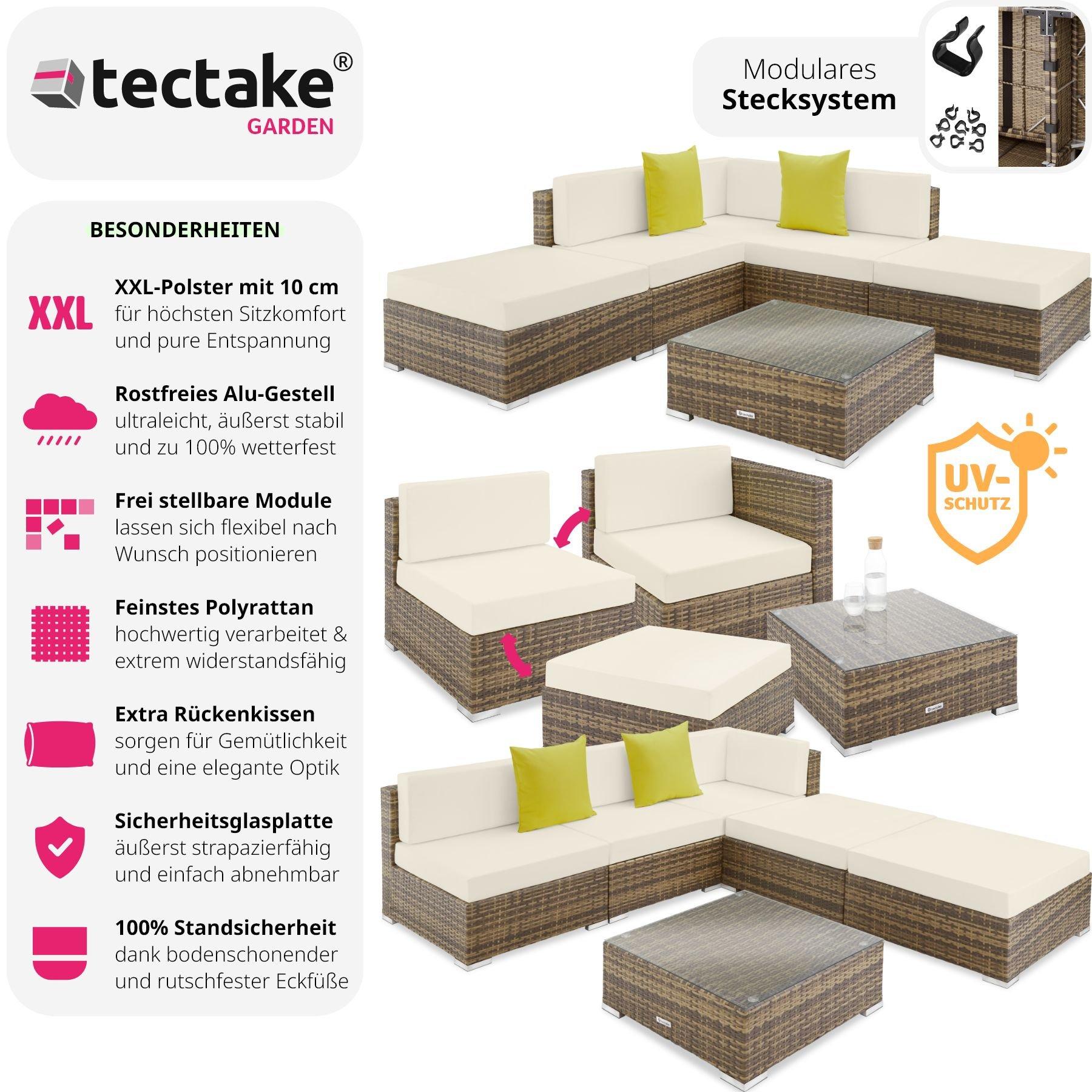 Tectake Canapé de jardin PARIS modulable 5 places  
