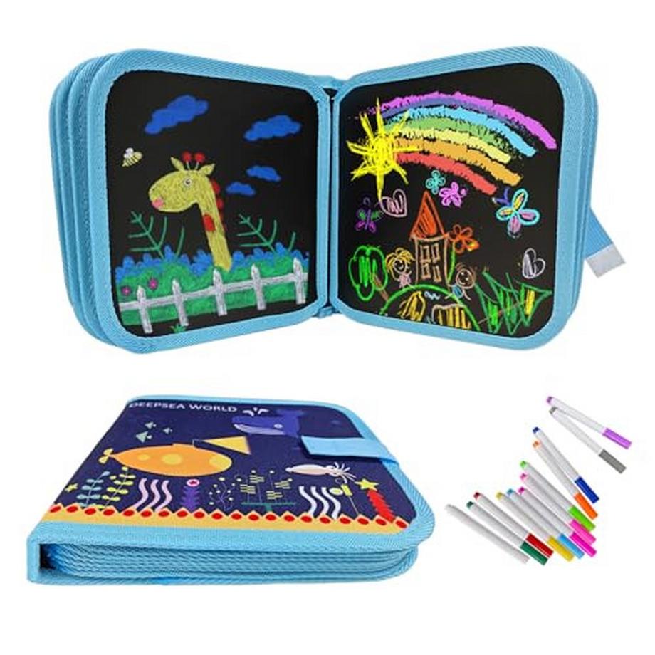 Activity-board  Malbuch für Kinder mit 12 Stiften, Graffiti-Zeichentafel, Graffiti-Buch, wiederverwendbar, tragbar, abwischbar 