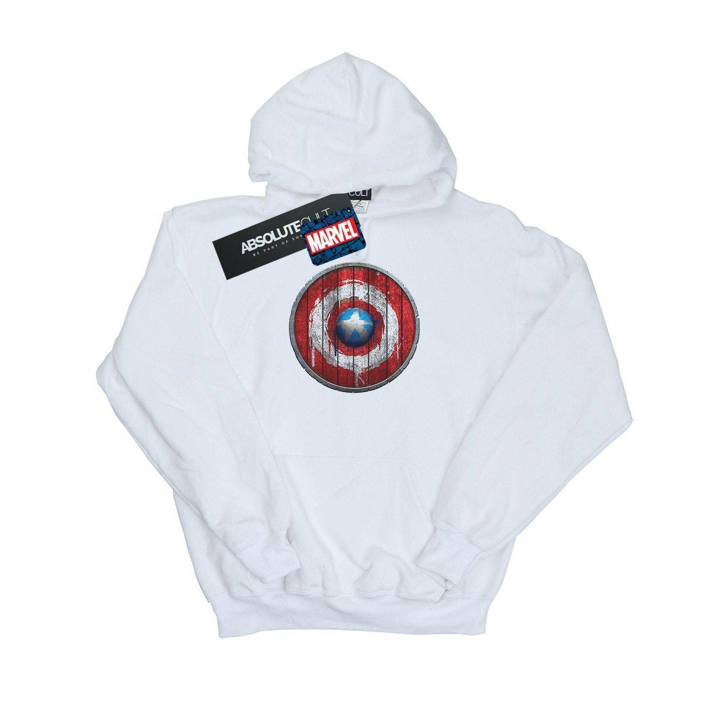 Image of Captain America Wooden Shield Kapuzenpullover Unisex Weiss 128