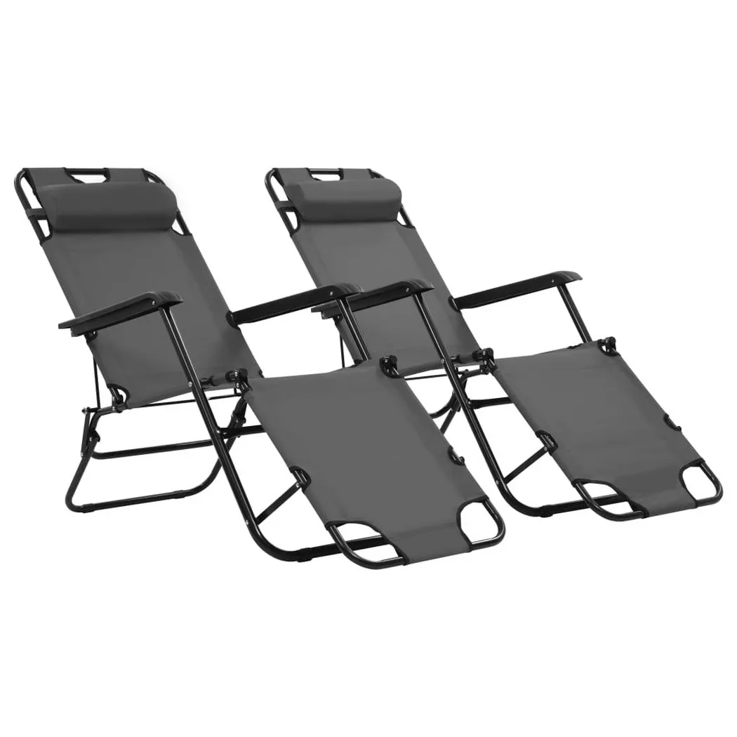 Chaises longues pliables 2 pcs avec repose pied Acier Gris