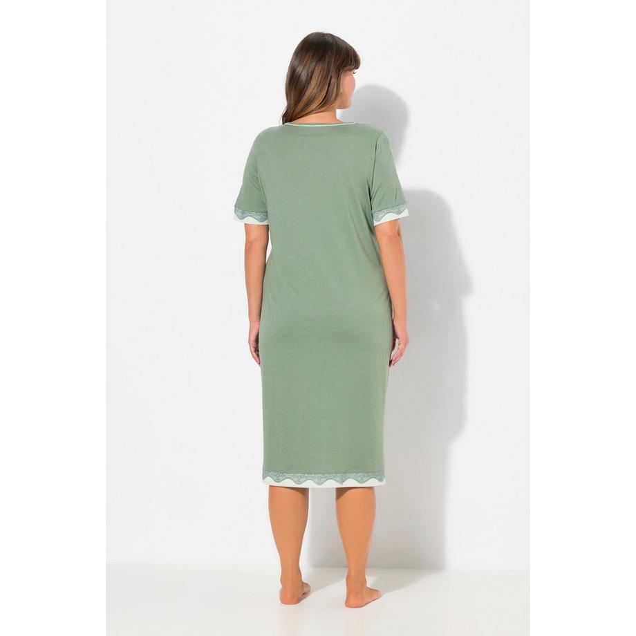 Ulla Popken Camicia da notte Bordo in pizzo Girocollo Maniche corte  