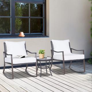 Outsunny Set Da Giardino Per 2 Persone Set Sedia A Dondolo Con Cuscino In Rattan Marrone + Bianco  