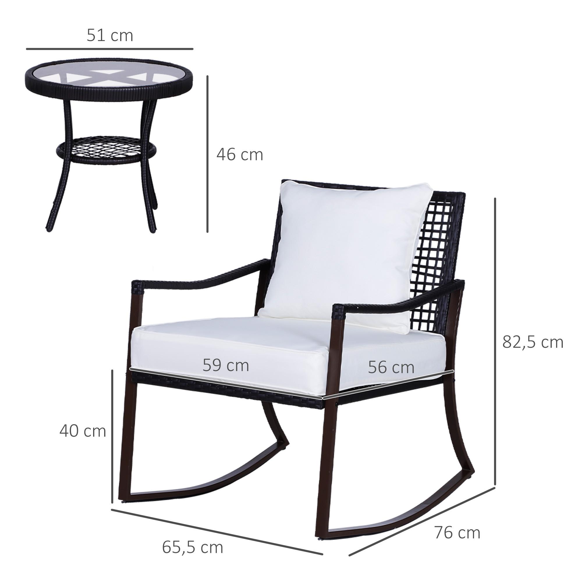 Outsunny Set Da Giardino Per 2 Persone Set Sedia A Dondolo Con Cuscino In Rattan Marrone + Bianco  