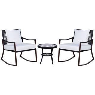 Outsunny Set Da Giardino Per 2 Persone Set Sedia A Dondolo Con Cuscino In Rattan Marrone + Bianco  