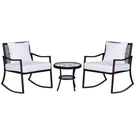 Outsunny Set Da Giardino Per 2 Persone Set Sedia A Dondolo Con Cuscino In Rattan Marrone + Bianco  