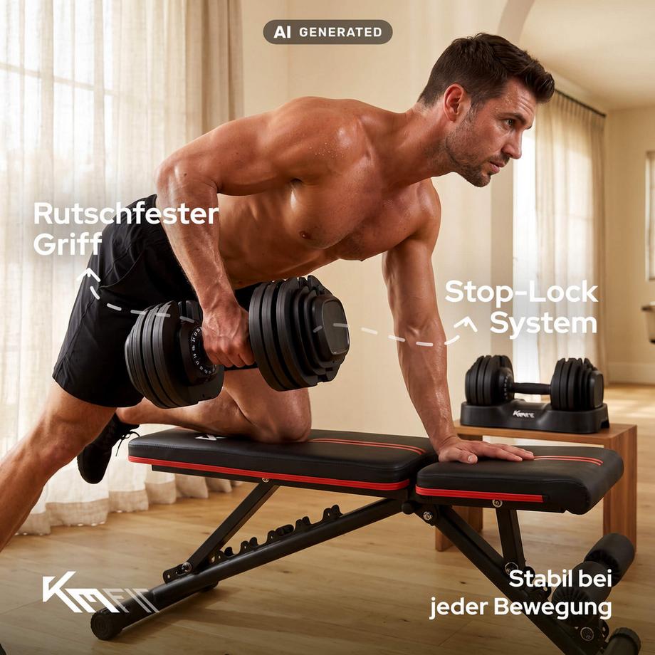 KM-Fit  Verstellbare Kurzhantel – 2,5–25 kg, 18 Gewichtsstufen 