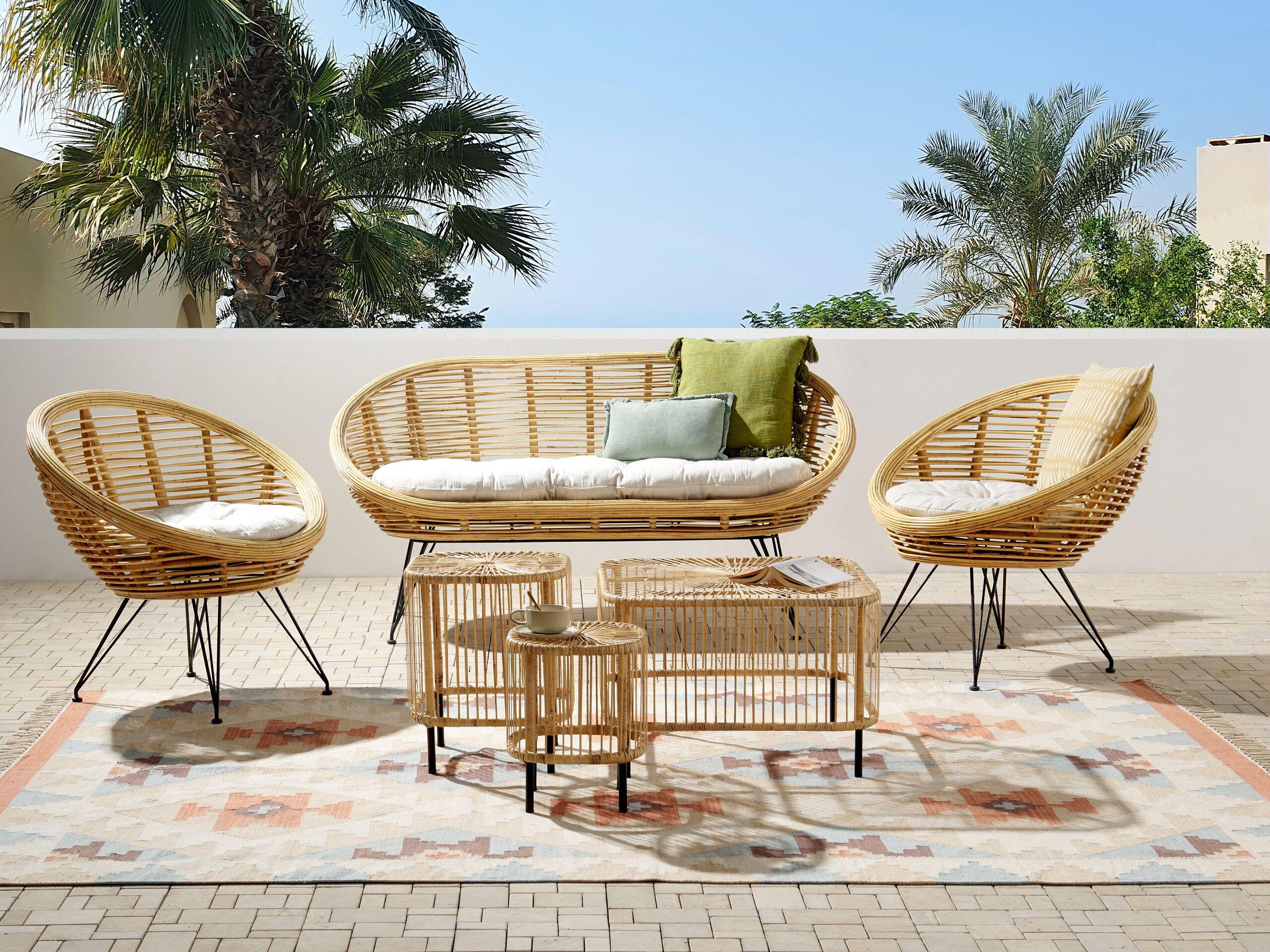 Beliani Lounge Set mit Tisch aus Rattan Boho MARATEA/CESENATICO  