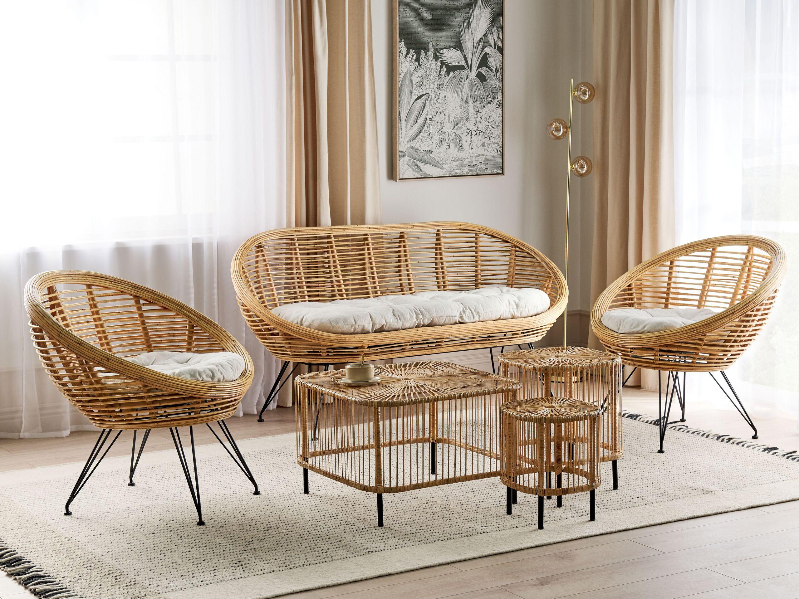 Beliani Lounge Set mit Tisch aus Rattan Boho MARATEA/CESENATICO  