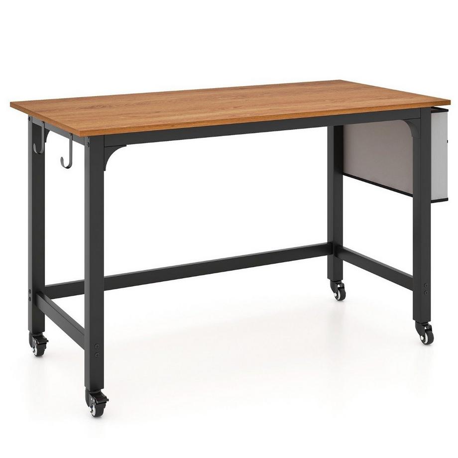 Northix Schreibtisch mit Rollen Computertisch mit Abnehmbarer Stofftasche und Kopfhörerhaken 120 x 60 x 75 cm Natur  