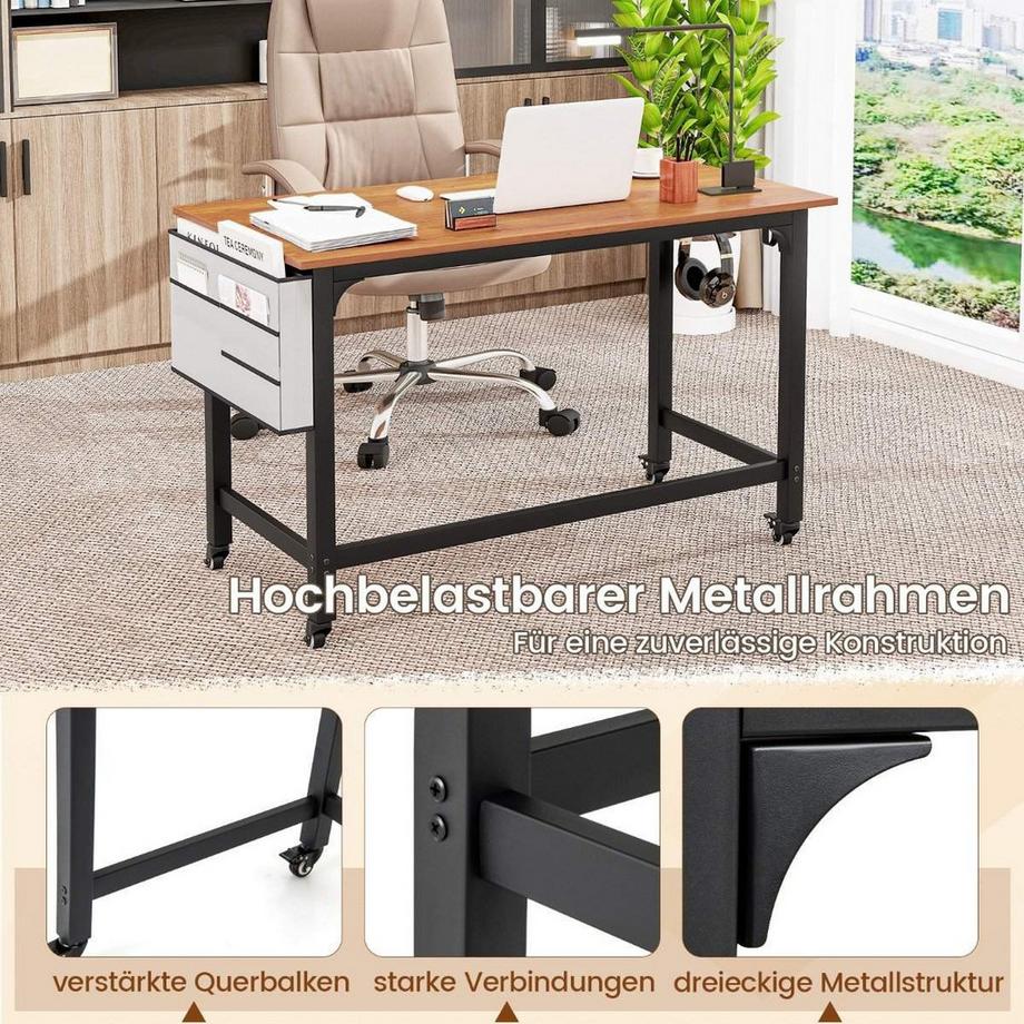 Northix Schreibtisch mit Rollen Computertisch mit Abnehmbarer Stofftasche und Kopfhörerhaken 120 x 60 x 75 cm Natur  