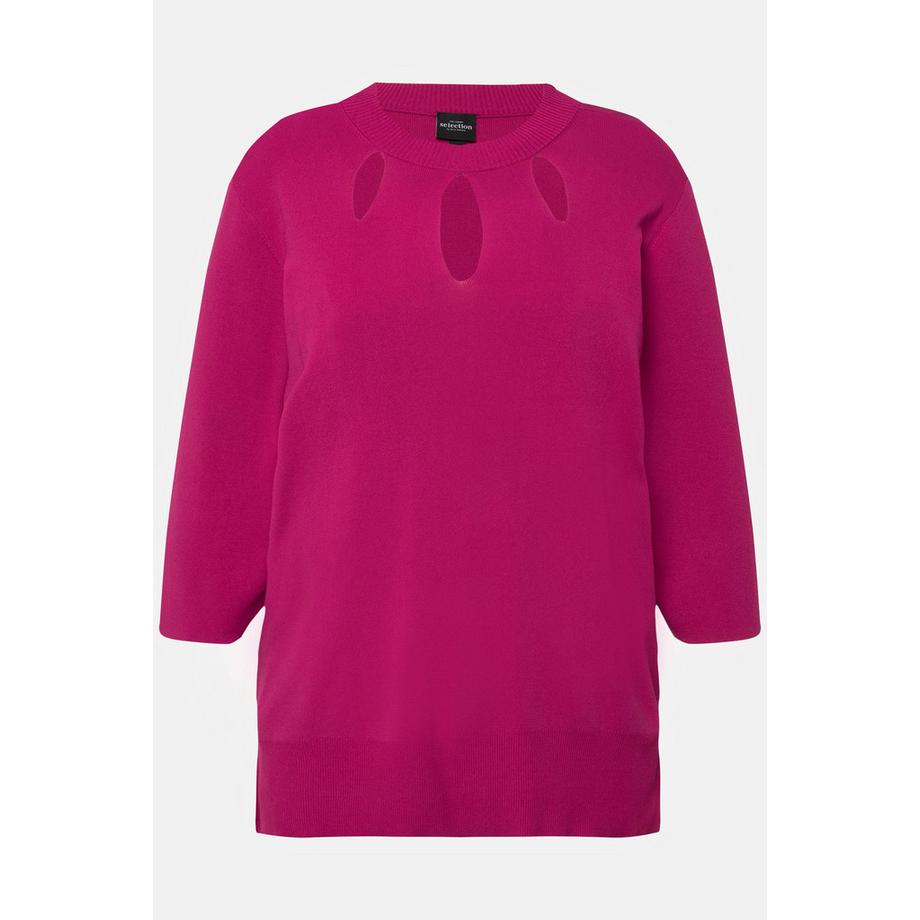 Ulla Popken Pull Découpes Col Montant Manches 3/4 Maille Côtes  