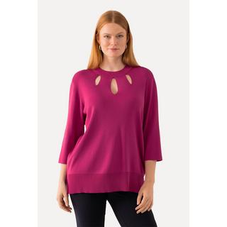 Ulla Popken  Pullover, Cut-Outs, Stehkragen, 3/4-Arm, Rippstrick 