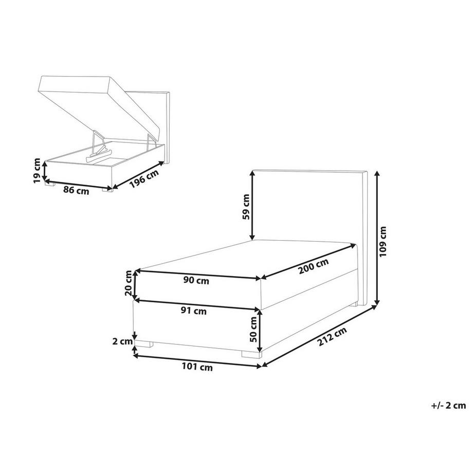 Beliani Lit boxspring avec rangement en Tissu  MAJOR  