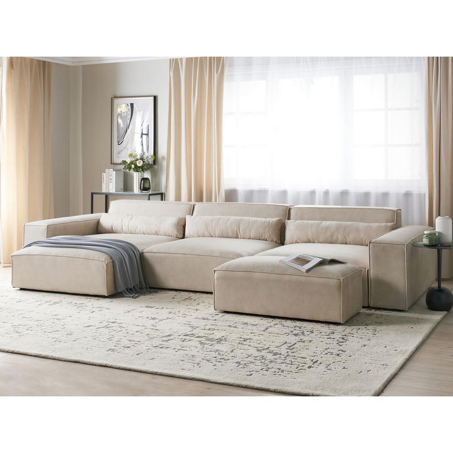 Beliani Ecksofa mit Ottomane aus Samtstoff Modern HELLNAR  