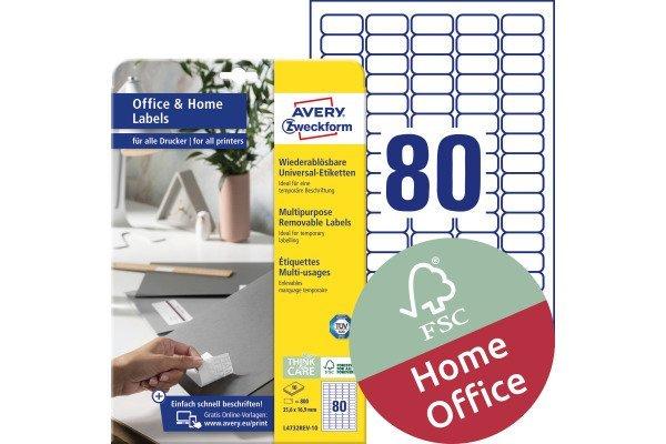 Image of AVERY ZWECKFORM Etiketten ILK 35,6x16,9mm, ablösbar 800 Stk. AVERY ZWECKFORM Etiketten ILK 35,6x16,9mm, ablösbar 800 Stk.