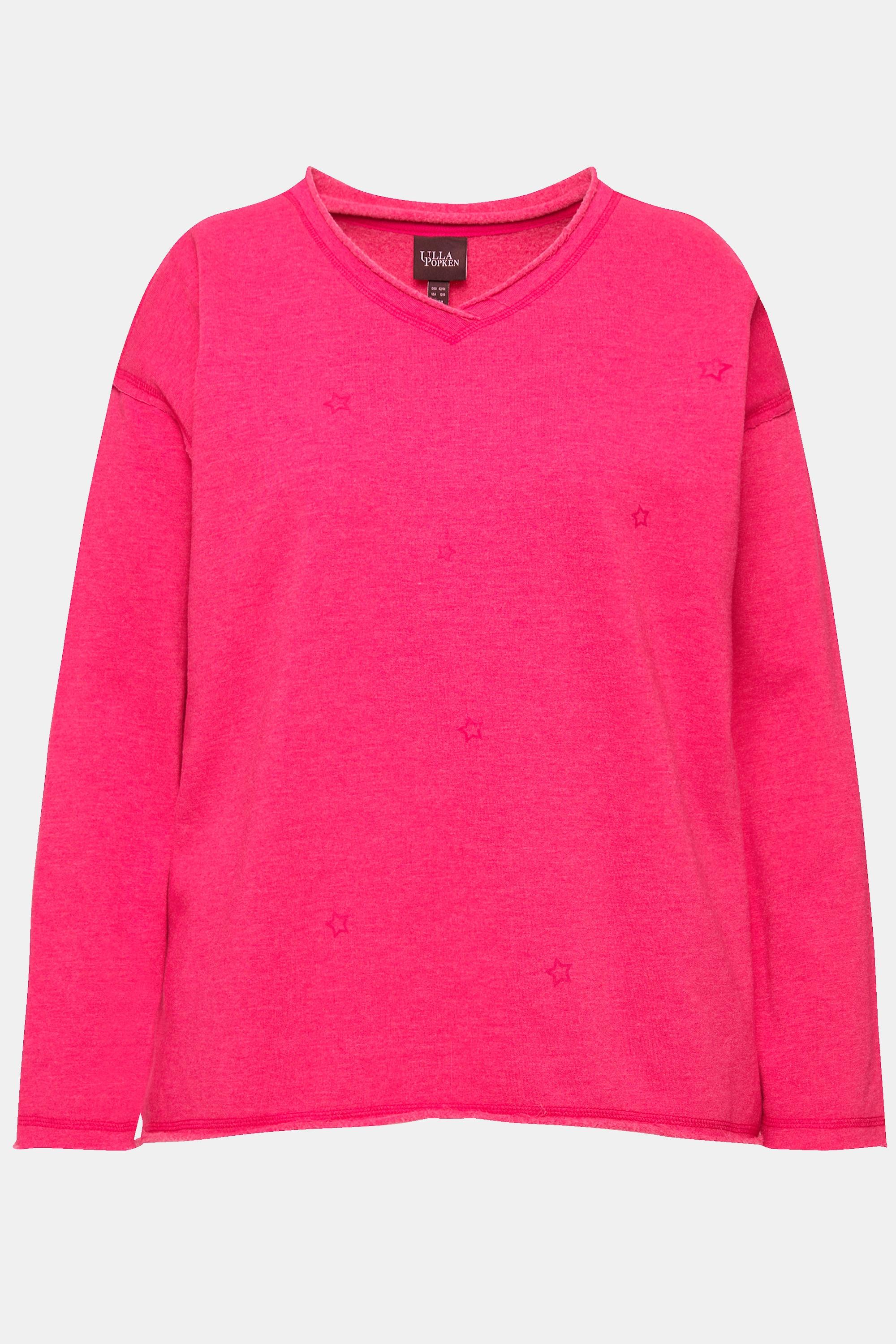 Ulla Popken  Sweat-shirt oversize, manches longues et col en V, flocage étoiles 