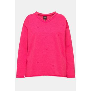 Ulla Popken  Sweat-shirt oversize, manches longues et col en V, flocage étoiles 