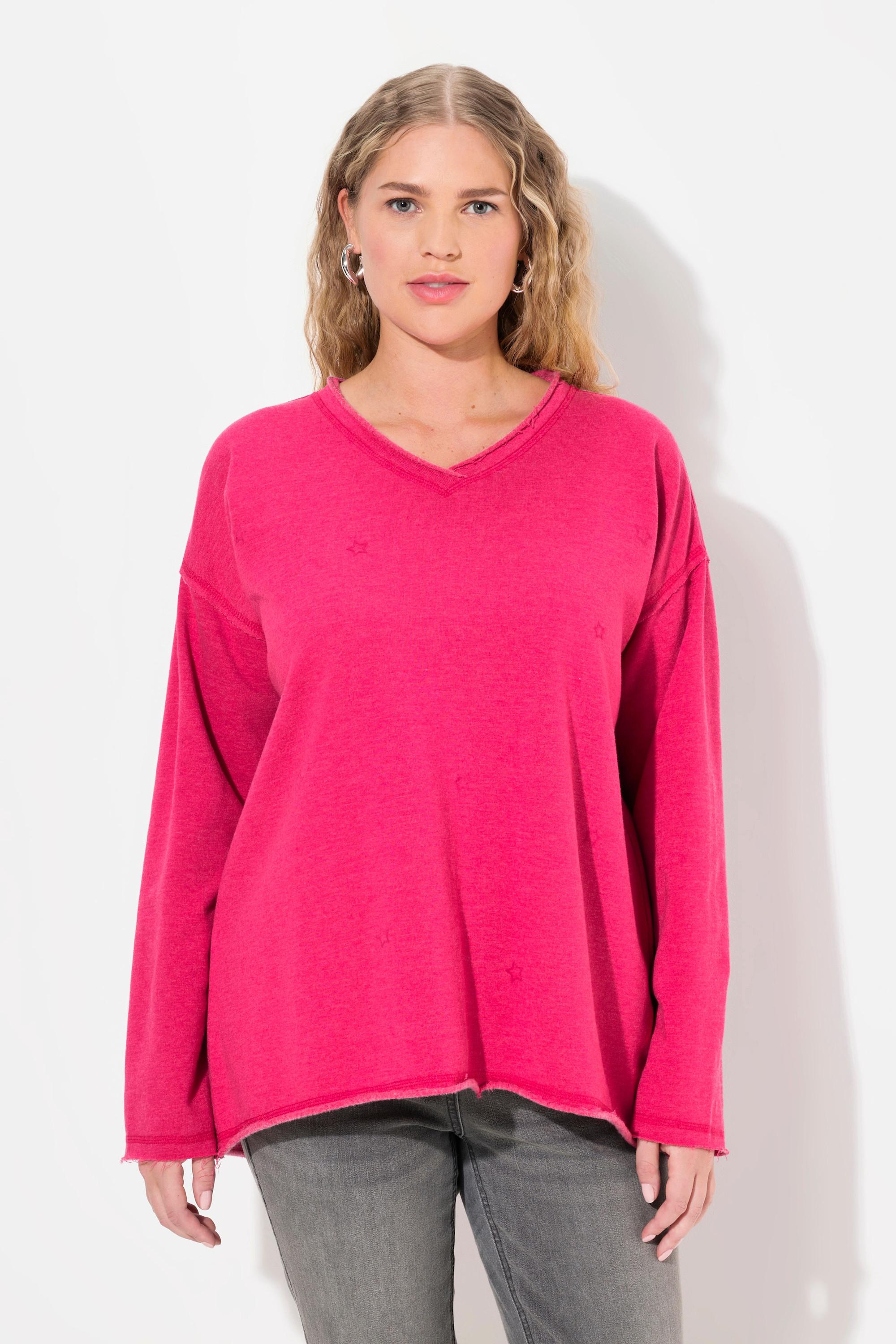 Ulla Popken  Sweat-shirt oversize, manches longues et col en V, flocage étoiles 