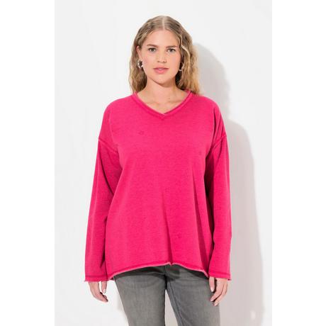 Ulla Popken  Sweat-shirt oversize, manches longues et col en V, flocage étoiles 