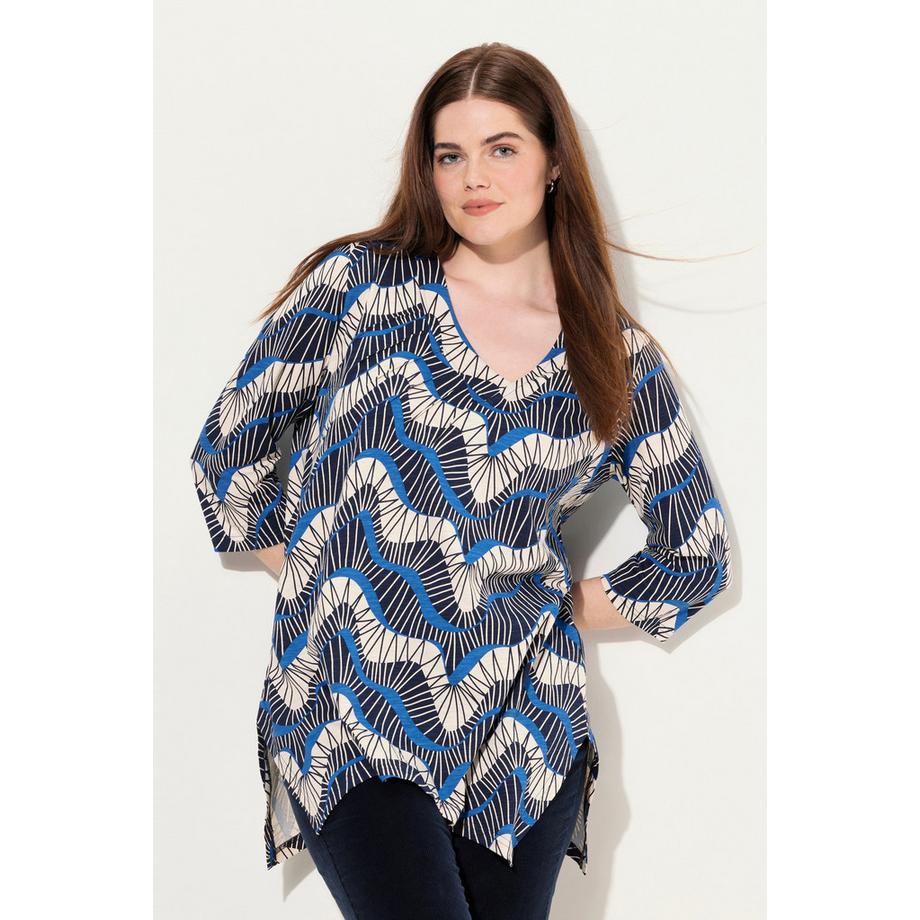 Ulla Popken Motif Vagues Col V Manches 3/4 T-Shirt  