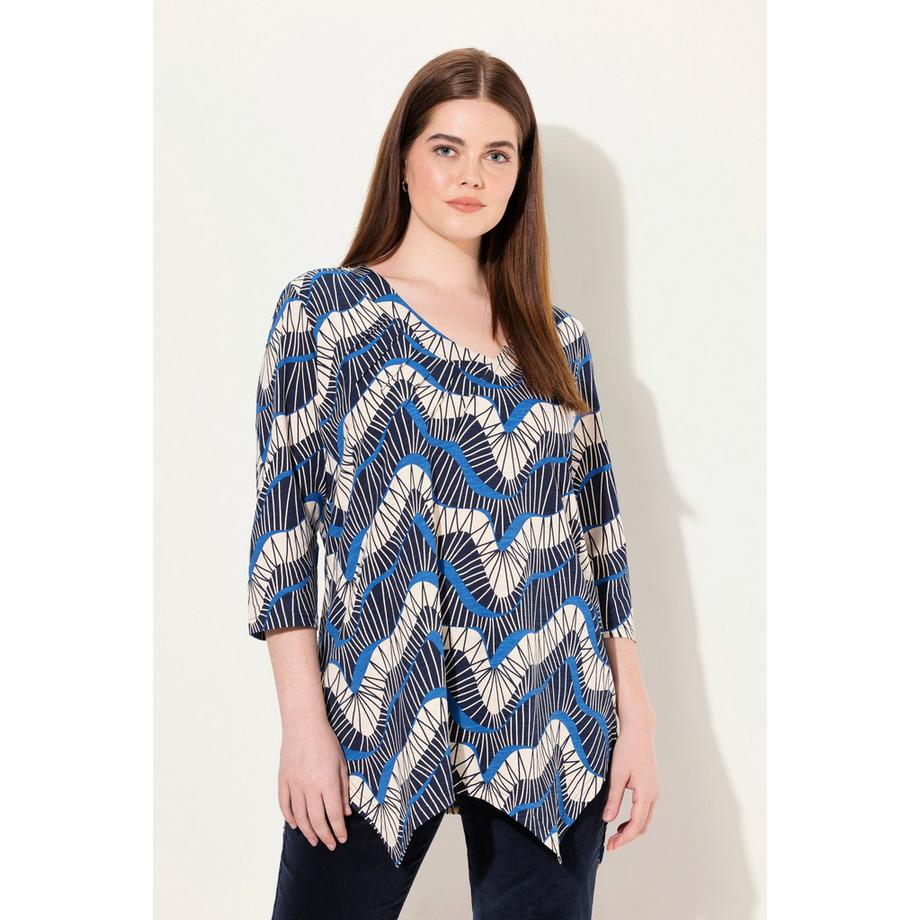 Ulla Popken Motif Vagues Col V Manches 3/4 T-Shirt  