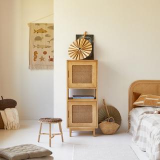 Tikamoon Bibliothèque basse enfant en orme massif et cannage Luis  