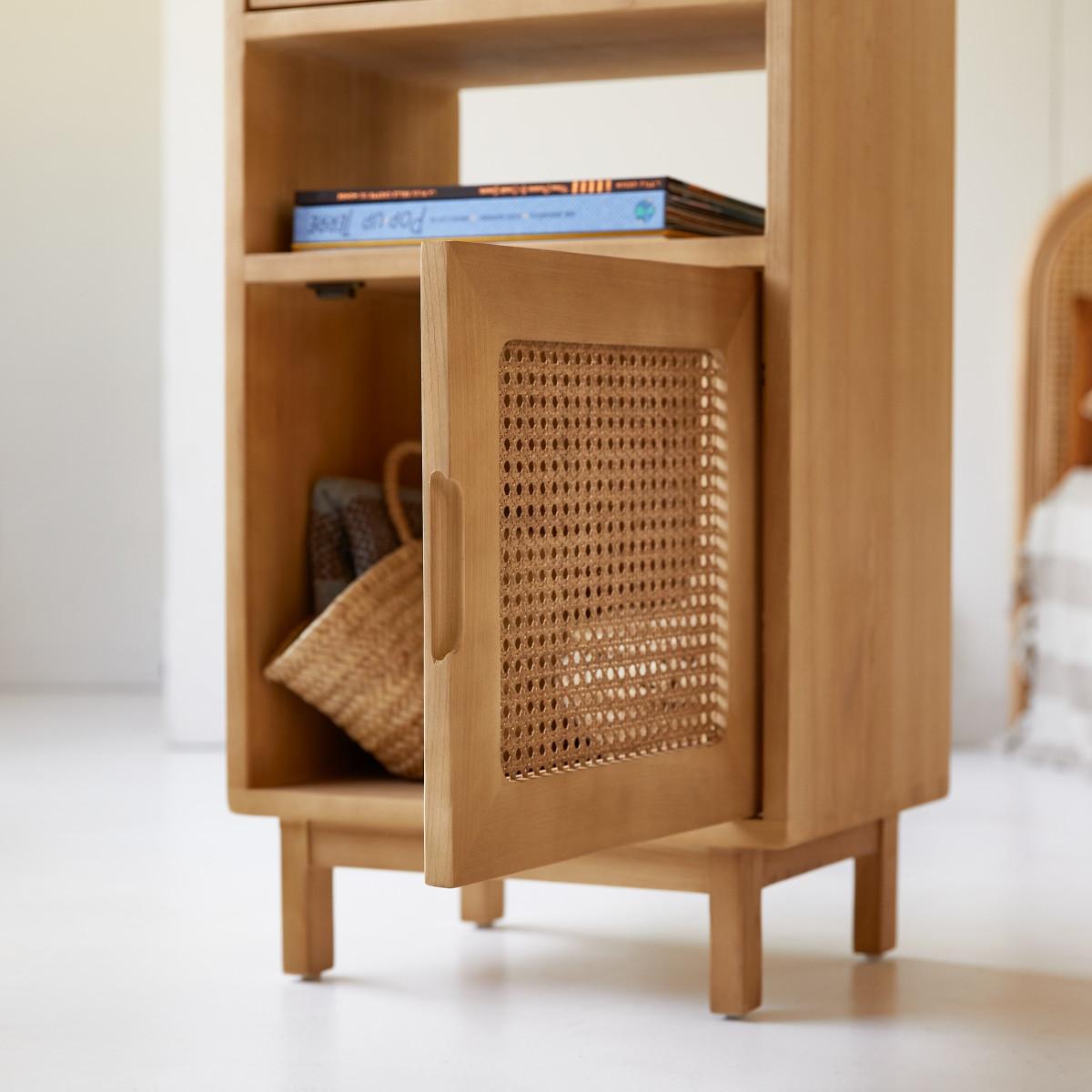 Tikamoon Bibliothèque basse enfant en orme massif et cannage Luis  