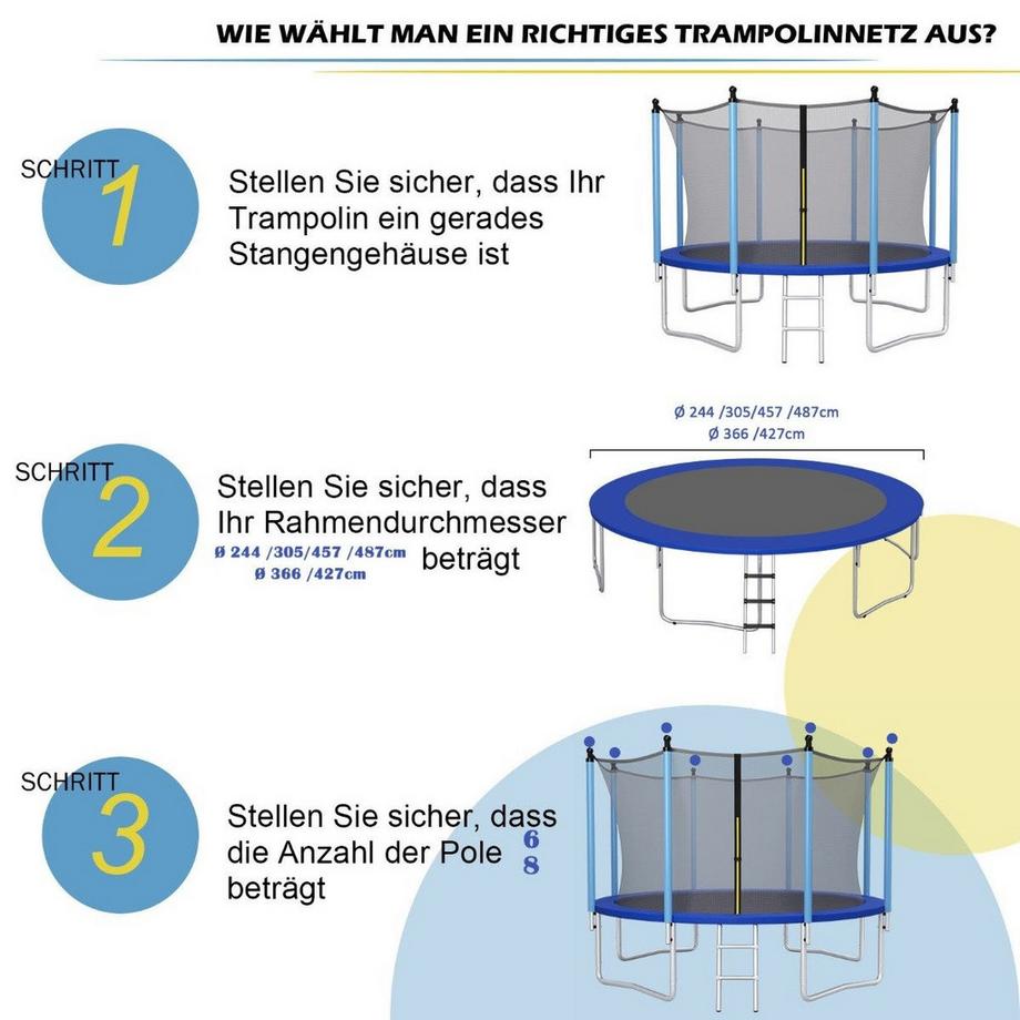 Filet de sécurité pour trampoline Ø427 cm pour trampolines de jardin filet de remplacement intérieur noir
