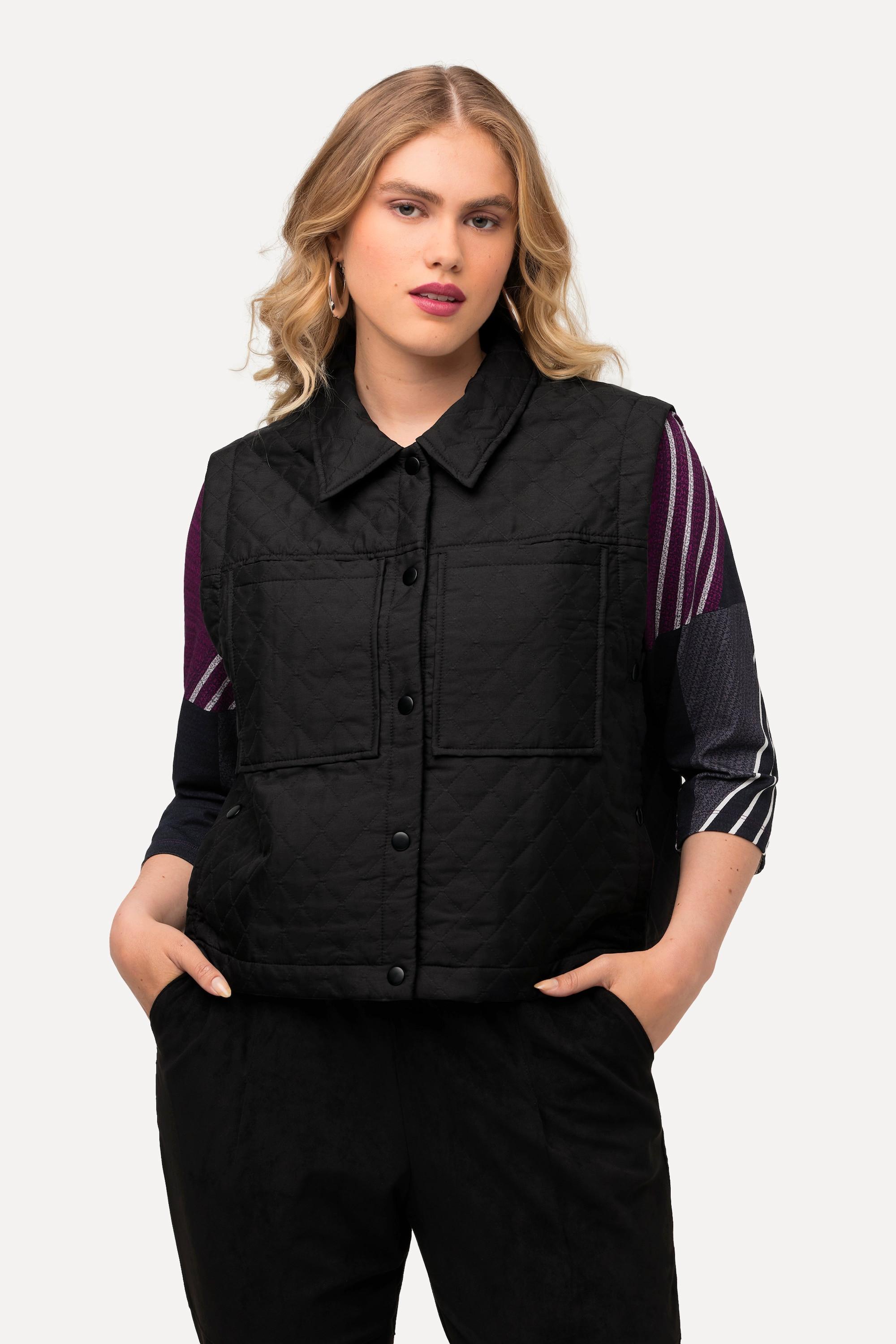 Ulla Popken Gilet matelassé boutons-pression latéraux col chemise  