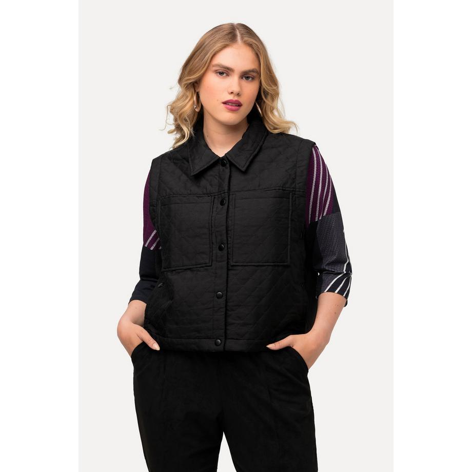 Ulla Popken Gilet trapuntato bottoni automatici laterali colletto da camicia  