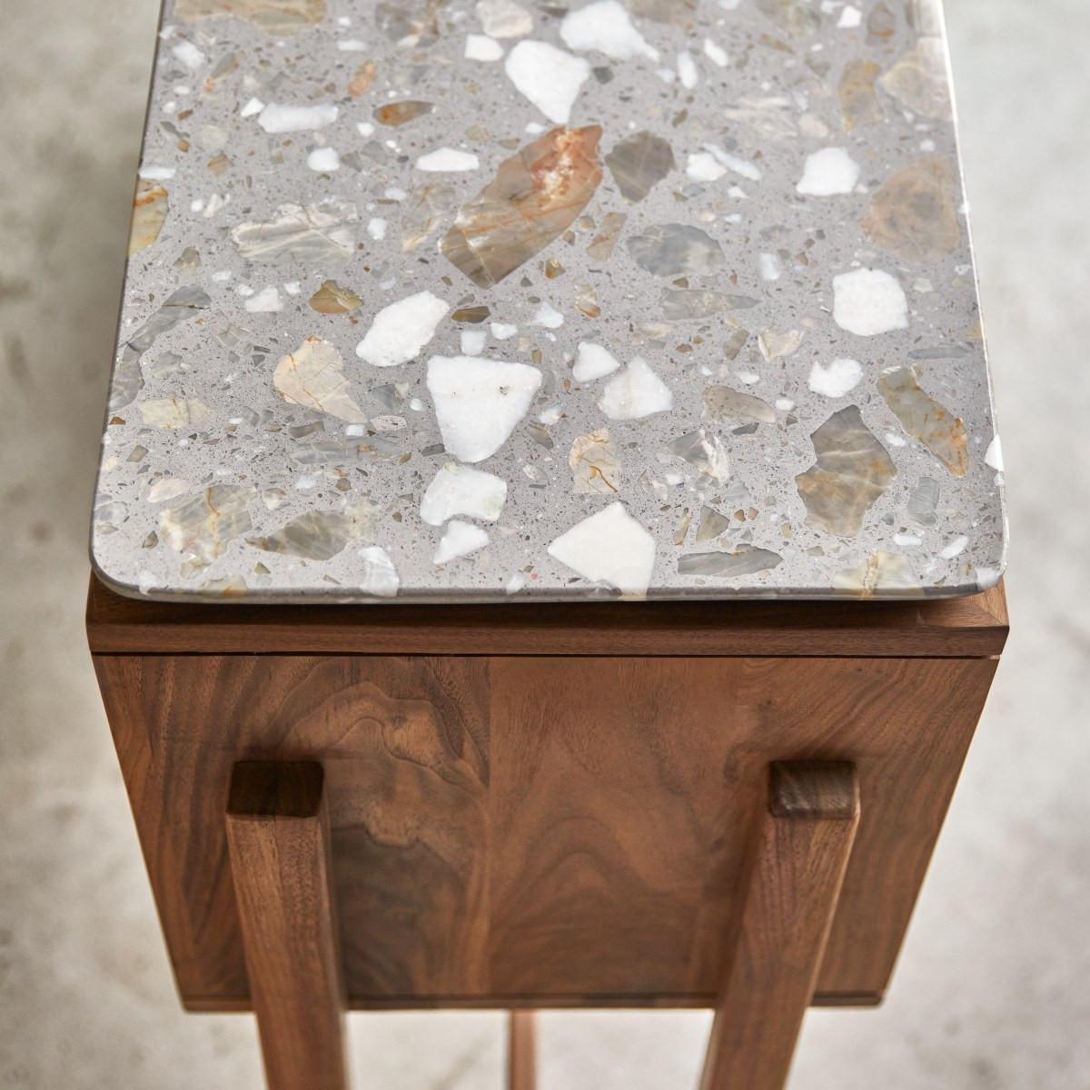 Tikamoon Console en noyer massif et terrazzo premium Isaure  