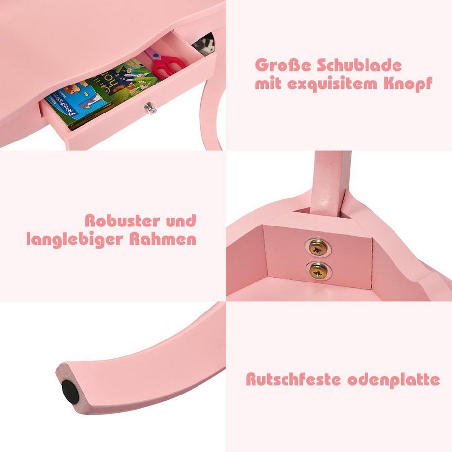 Northix  Frisiertisch Schminktisch- und Hocker-Set für Kinder 70 x 34 x 103 cm Rosa 
