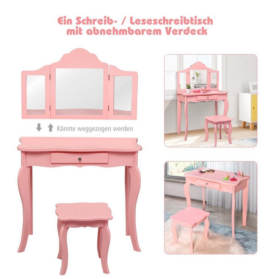 Northix  Frisiertisch Schminktisch- und Hocker-Set für Kinder 70 x 34 x 103 cm Rosa 