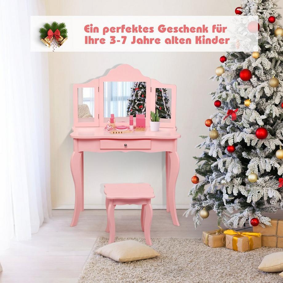 Northix  Frisiertisch Schminktisch- und Hocker-Set für Kinder 70 x 34 x 103 cm Rosa 