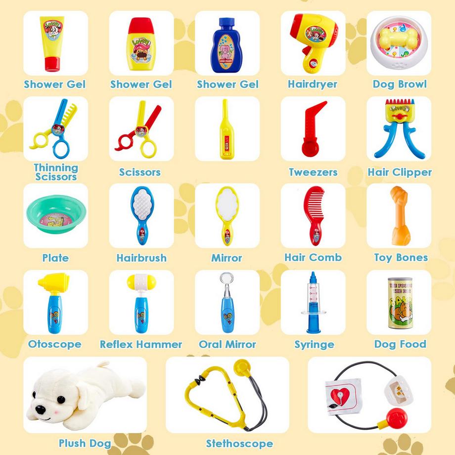 Activity-board  2 in 1 Tierarztkoffer für Kinder, Arztkoffer Kinder ab 3 4 5 Jahren, Rollenspiel Tierarzt Spielset 