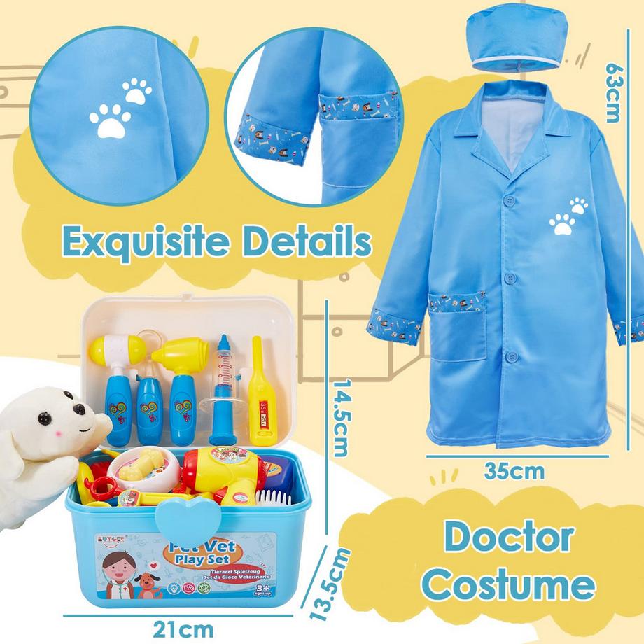 Activity-board  2 in 1 Tierarztkoffer für Kinder, Arztkoffer Kinder ab 3 4 5 Jahren, Rollenspiel Tierarzt Spielset 