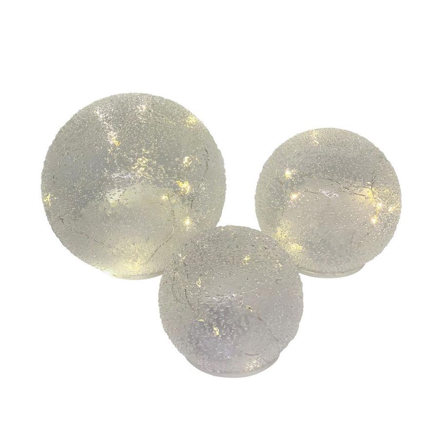 LED Glaskugel mit Kunstschnee 3er Set