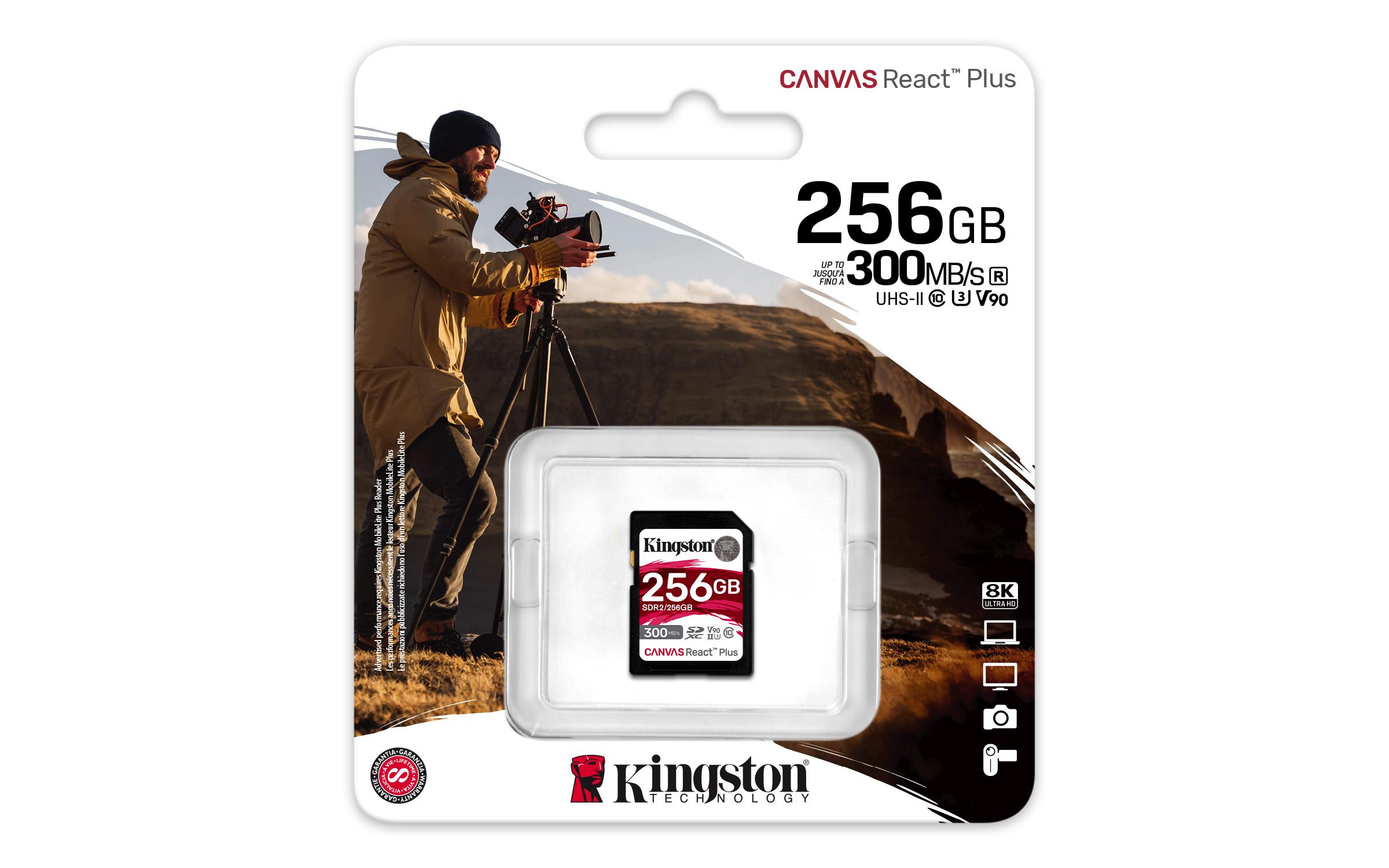 KINGSTON TECHNOLOGY  Kingston Technology 256GB Canvas React Plus SDXC UHS-II 300R/260W U3 V90 for Full HD/4K/8K 