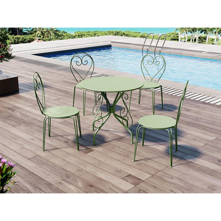 Vente-unique Table de jardin D.80 cm en métal façon fer forgé - Vert amande - GUERMANTES de MYLIA  