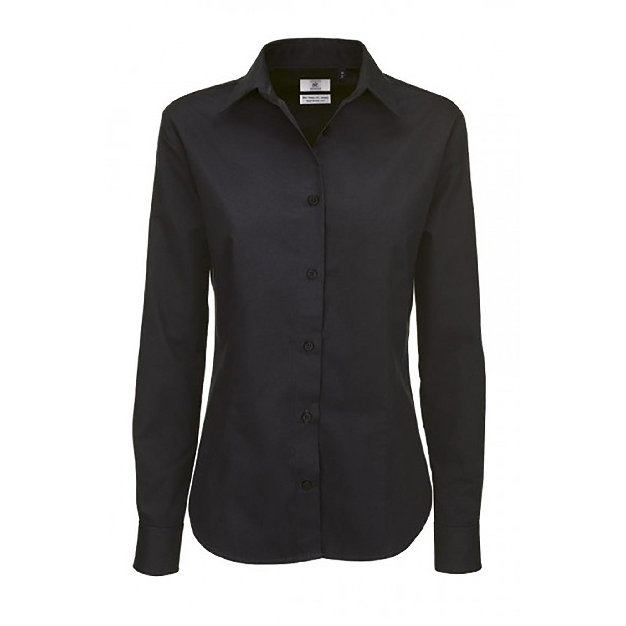 Image of B&c Sharp Twill Langarm Bluse Damen Schwarz L