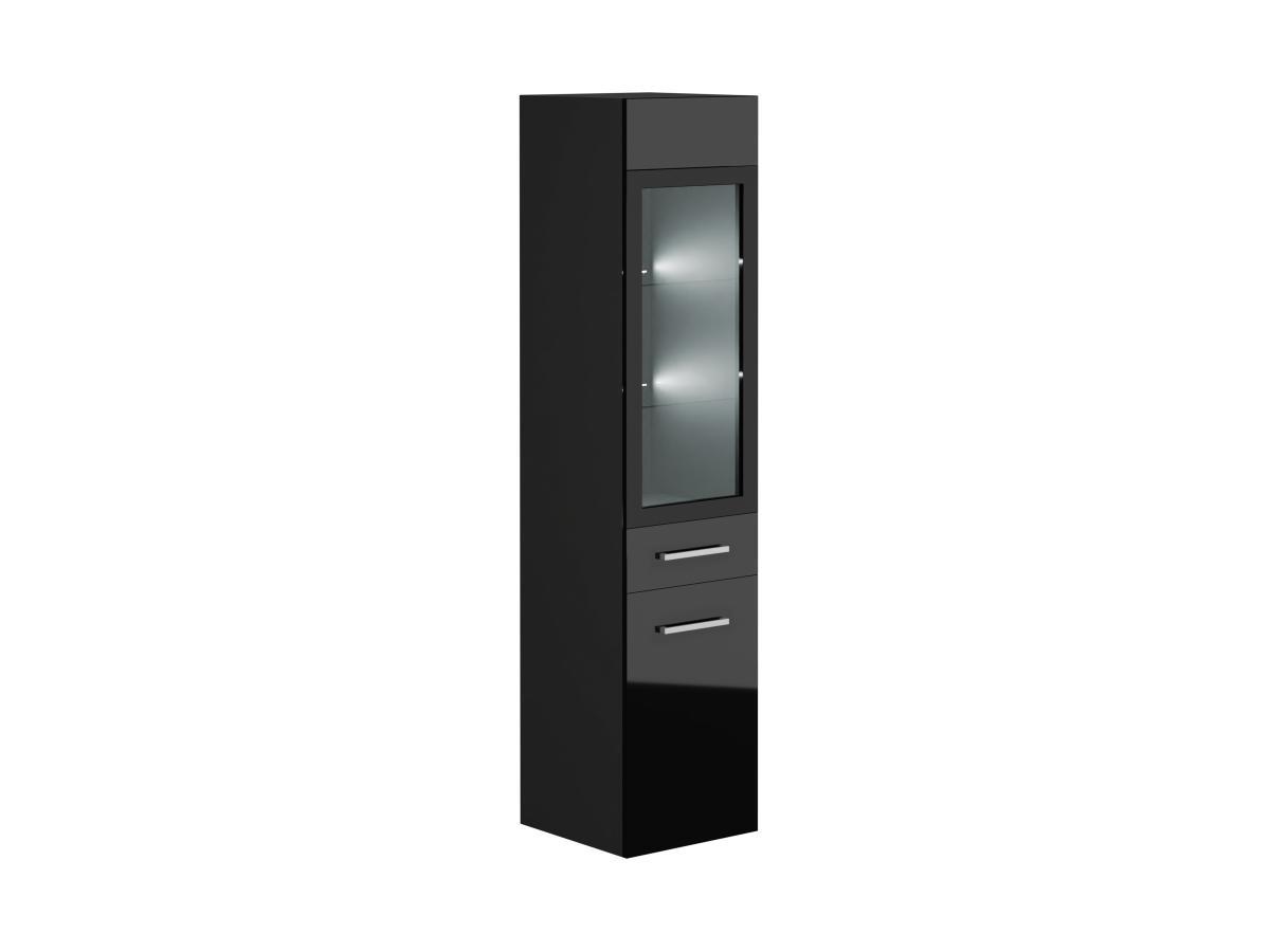 Image of Badezimmerschrank miten LEDs - Schwarz - L30 x B30 x H132 cm - LAURINE II Badezimmerschrank miten LEDs - Schwarz - L30 x B30 x H132 cm - LAURINE II