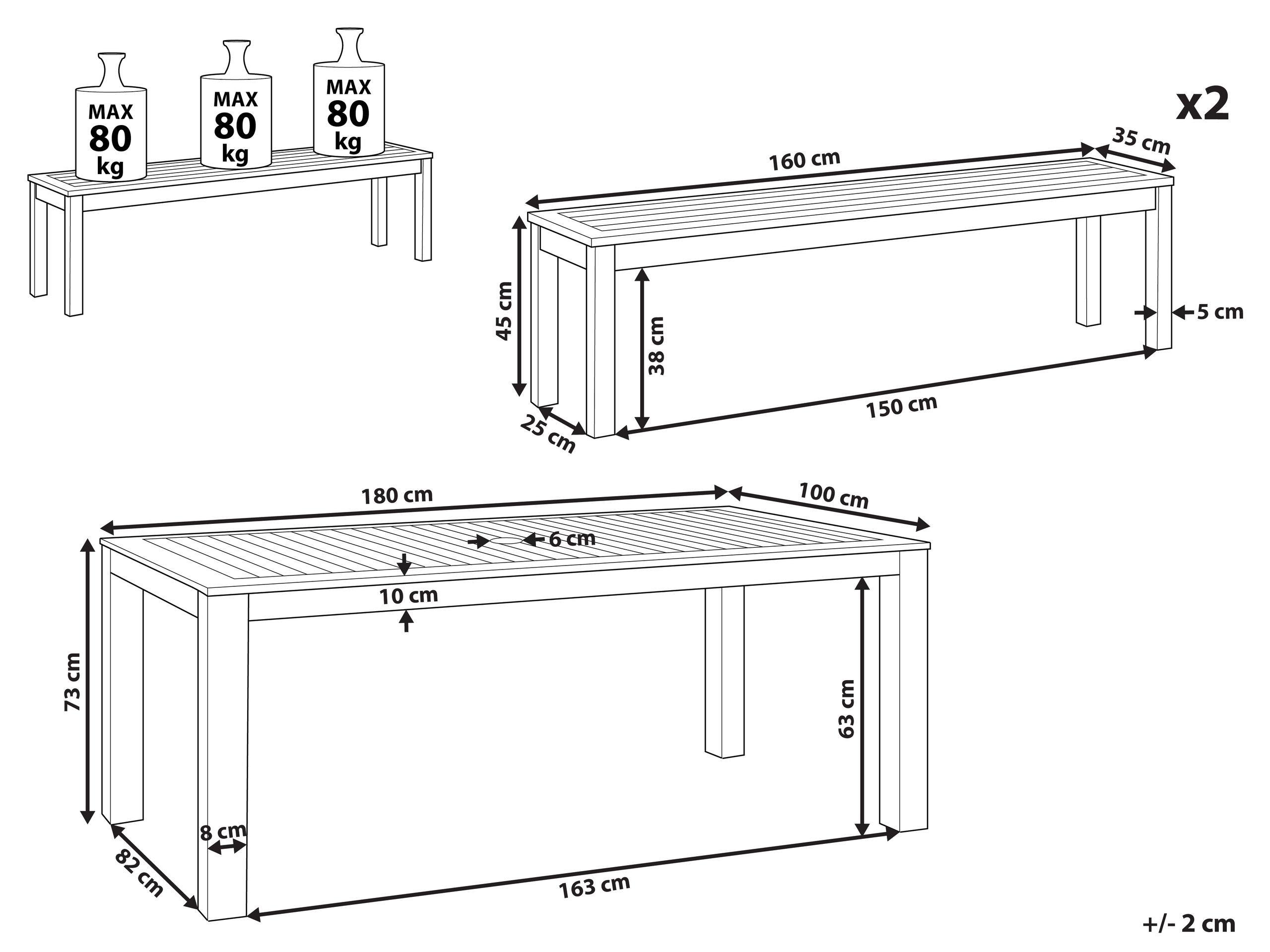 Beliani Table avec banc en Bois d'eucalyptus Traditionnel TUSCANIA  