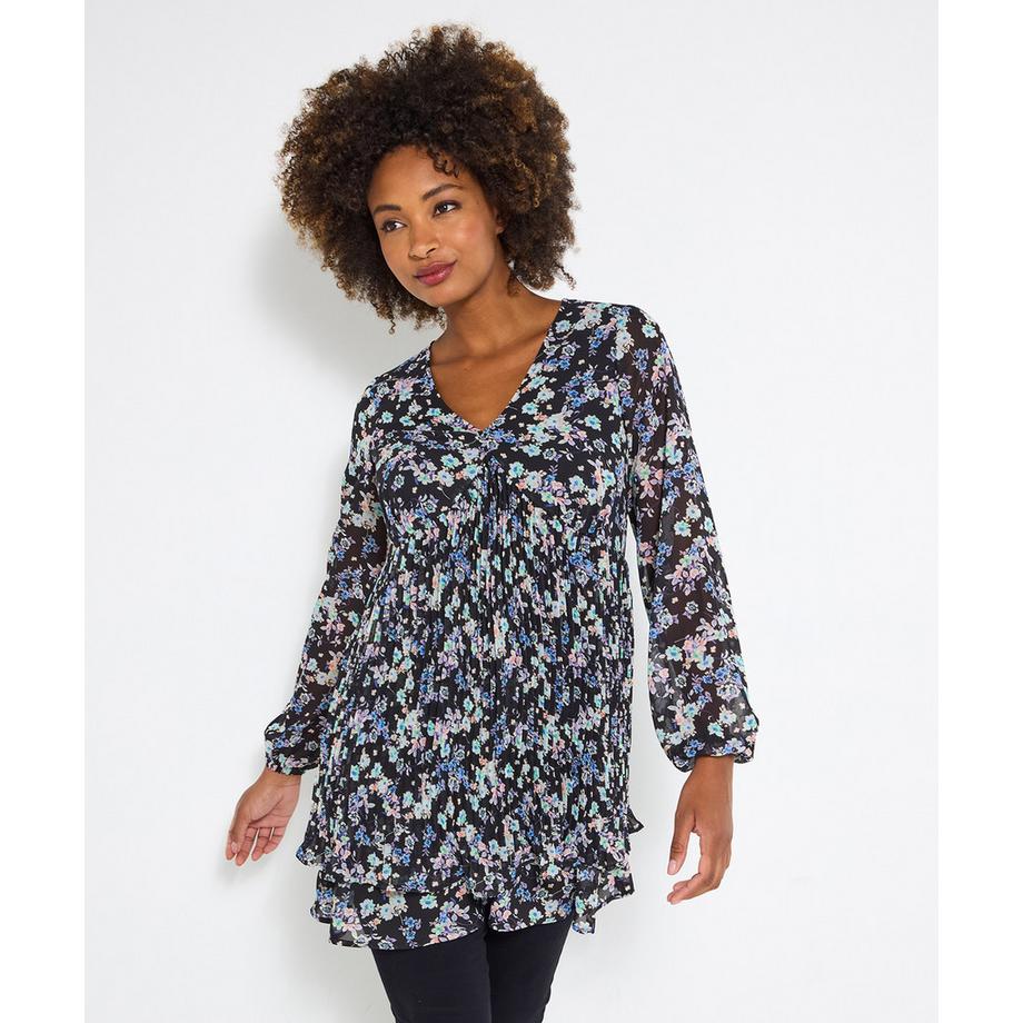 Mini-Kleid mit plissiertem Blumenstufenrock