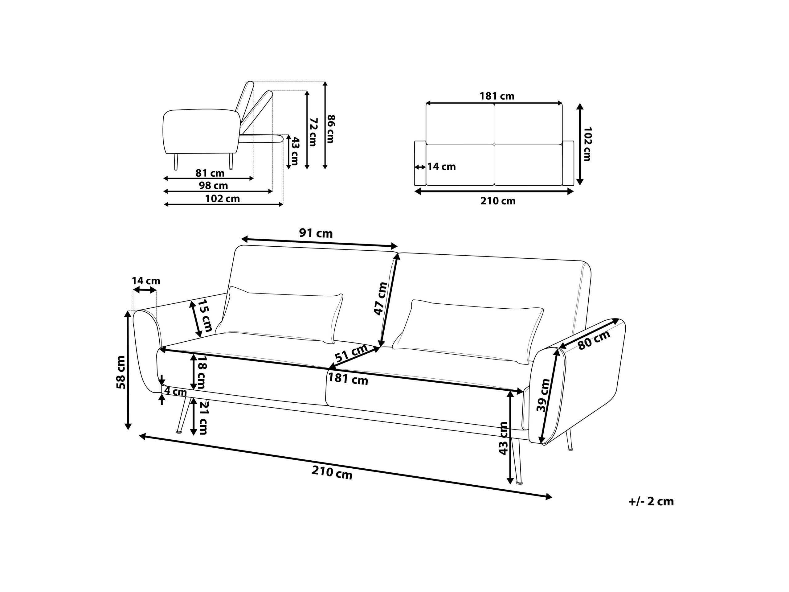 Beliani 3 Sitzer Sofa aus Samtstoff Glamourös EINA  