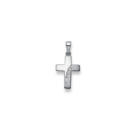 MUAU Schmuck  Anhänger Kreuz Weissgold 750 Diamant 0.05ct. 24x12mm 