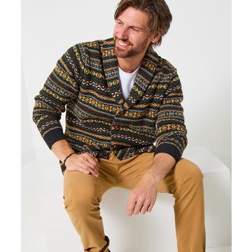 Winterlicher Fair-Isle Strickjacke mit Schalkragen