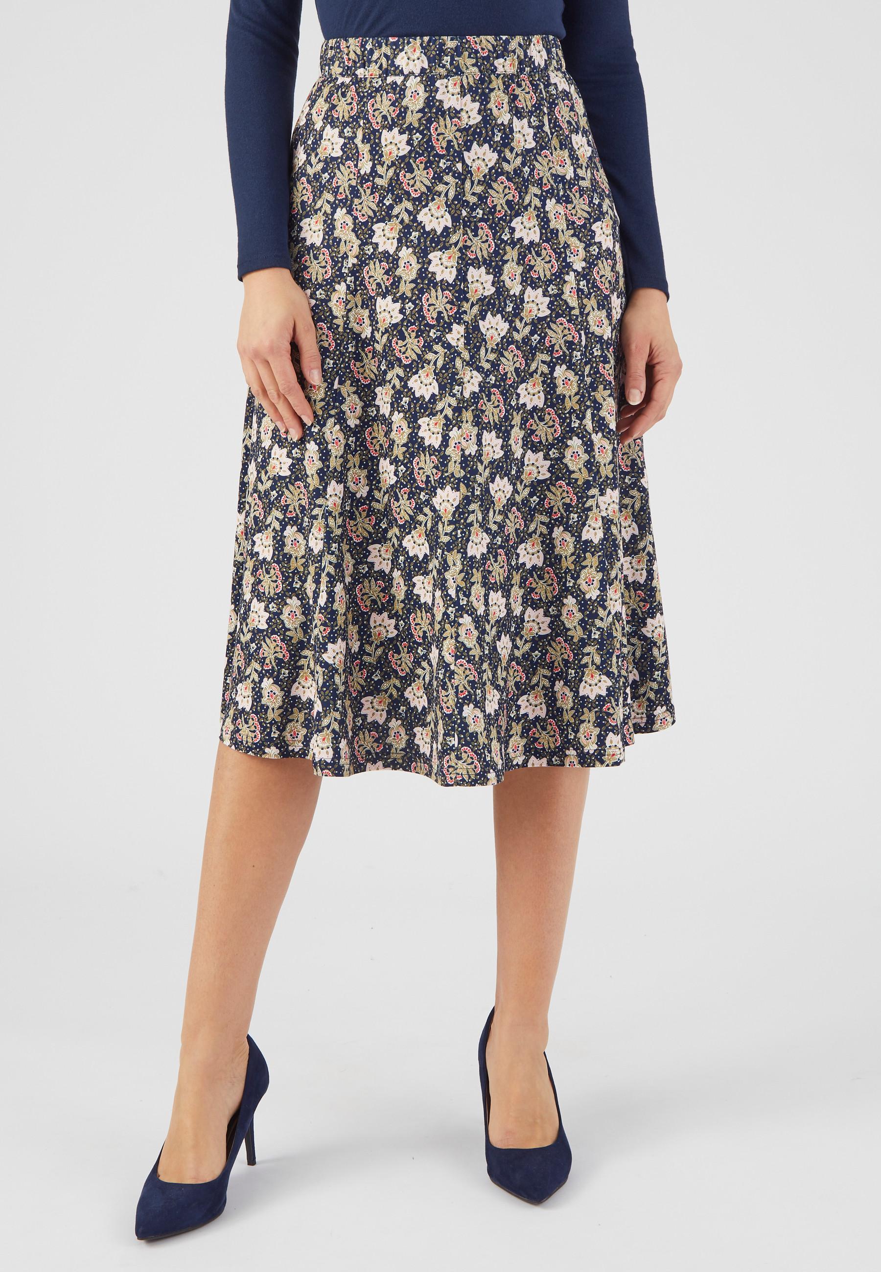 Image of Bedruckter Rock Aus Warmem, Dehnbarem Strick. Damen Blau 50/52