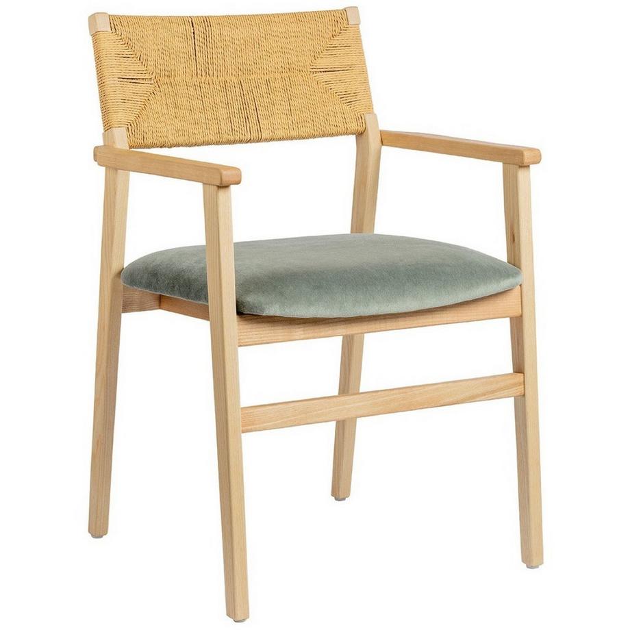 Blanc d'Ivoire Poltrona Paloma legno di frassino biondo velluto patina verde  