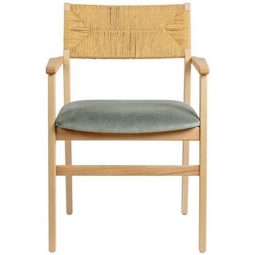 Poltrona Paloma legno di frassino biondo velluto patina verde