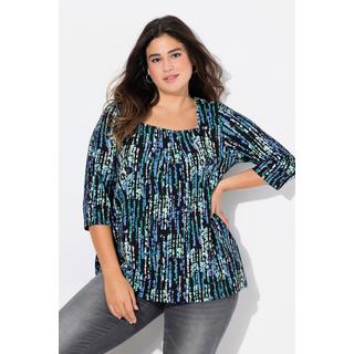 Ulla Popken  Shirt, Zierfalten, A-Linie, Carree-Ausschnitt, 3/4-Arm 